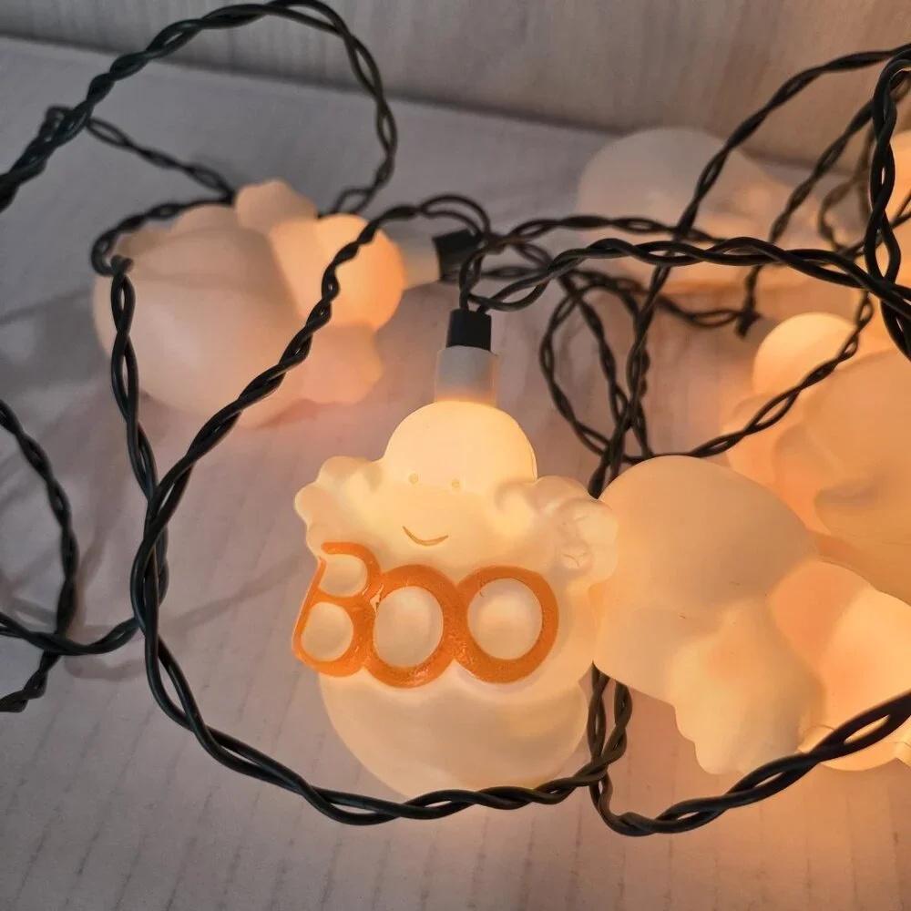 Vintage Halloween String Lights 10 Ghosts Blow Molds In Box